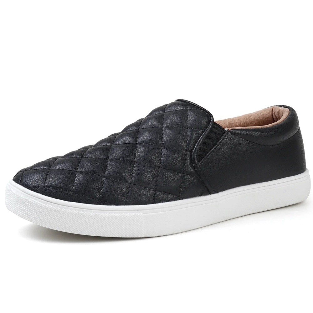 Women’s, Black Quilted Slip-On Sneakers, Size 8.5